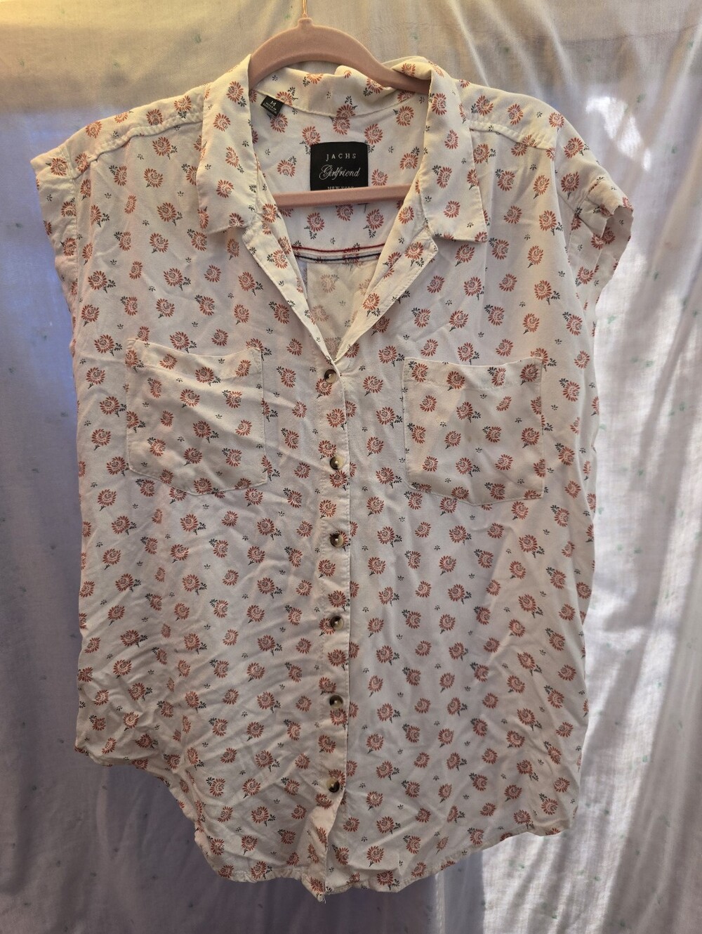 Jachs Girlfriend New York White Red Floral Button Down Shirt M